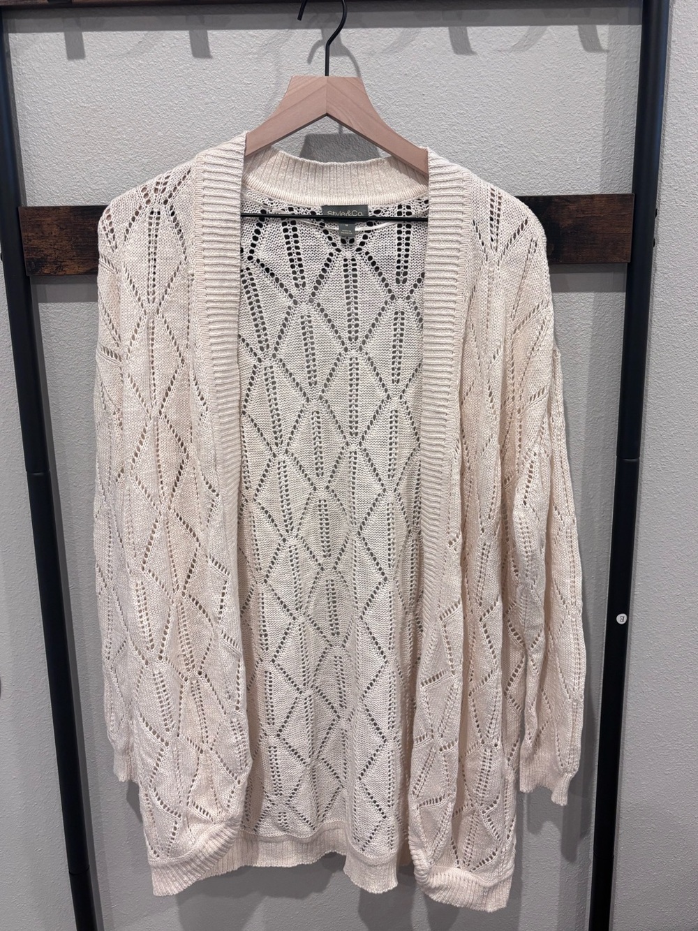 Style & Co. Open-Knit Cream Cardigan